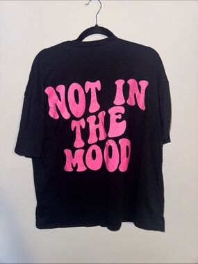 SHEIN Black Graphic Tee with Pink "NOT IN THE MOOD" Print